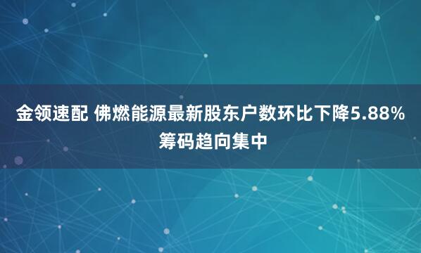 金领速配 佛燃能源最新股东户数环比下降5.88% 筹码趋向集中